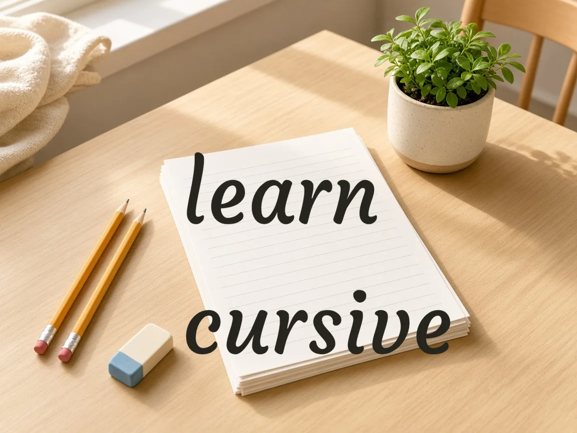'learn cursive' on a practice sheet